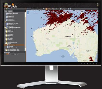 Screenshot of lightning detection using the Landgate FireWatch application